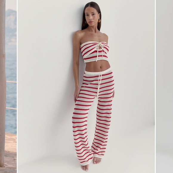 4th & reckless : Red And White Striped Knitted Top & Trouser- Lior